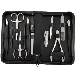 Solingen 12-Piece Manicure Set with Leather Case Nail Care (Black)