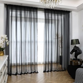Window Black Sheer Curtains 48 Inches Width 72 Inches Long 2 Panels Sheer Curtain Clear Curtains Basic Rod Pocket Panel for Home Living Room Bedroom Kids Room Yard Patio Parlor Sliding