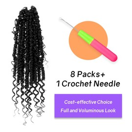 Boho Crochet Passion Twist Hair Pre looped, 12 Inch Goddess Passion Twist Crochet Hair with Curly Ends 8 Packs Jet Black Pre-twisted Bohemian Crochet Braids (8 PCS/88 STRANDS, 1#)