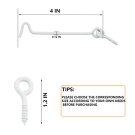 Sdstone Cabin Hook and Eye Latch Gate Door Swivel Window Latch Hook with Mounting Screws,Carbon Steel Door Hook Latch(4 inch, 5PCS) White