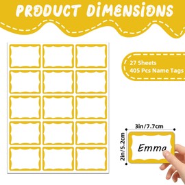 405 Pcs Gold Name Tag Stickers, 2"x 3" Adhesive Sticky Name Tags Sticker Name Badges Labels for School, Classroom, Reunion, Office, Home, Party