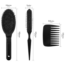 Linkidea 3 Pcs Wig Brushes Set, Multi Style Contain Loop Wig Brush, Hair Extension Brush, Wide-Tooth and Edge Combs, Firm Wig Comb Set for Wigs and Synthetic Extension (Black)