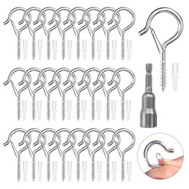 HFDONGL Pack of 25 Screw Hooks Ceiling Hooks M4 Hooks for Screwing Hook Screws with Safety Stainless Steel Hook Screws for Hammocks Hanging Plant Baskets Fairy Lights etc