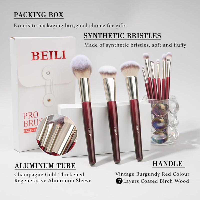 BEILI Vegan Makeup Brushes 9pcs Brush Set Makeup, Makeup Brush