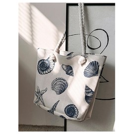 RoseSeek Women's Graphic Large Capacity Canvas Tote Bag Rope Double Handle Underarm Shoulder Handbags Blue and White One Size