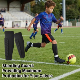2 Pairs Soccer Shin Guards for Kids Youth Adults - Lightweight Calf Shin Guards Compression Sleeve with Honeycomb Pads for Soccer Baseball MTB Football–Boys Girls Protective Gear