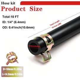 Tnisesm 10ft 1/4 Inch Fuel Line Hose with 20 Clamps, Rubber Fuel Line for Lawn Mower Dirt Bike ATV Generator Small Engines, 1/4" ID Fuel Hose for Briggs & Stratton Kohler Kawasaki