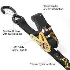 Ayaport Boat Trailer Transom Tie Down Straps for Boat Jet ski Kayak Canoe 4 Feet 2400lbs Break Strength Heavy Duty Ratchet Straps with S Hooks, Pack of 2