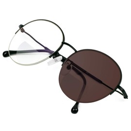 VisionGlobal Bifocal Reading Glasses Photochromic Dark Brown Sunglasses, Classic Retro Round Eyewear 100% UV Protection Reduce Fatigue (Up+0.00/Down+1.50)