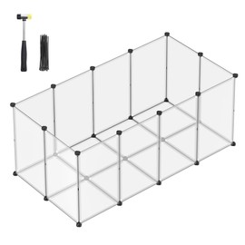 SONGMICS Pet Playpen with Floor, Small Animal Pen, Pet Fence Indoor, DIY Plastic Enclosure for Hamsters, Hedgehogs, 57.1 x 28.3 x 22.4 Inches, White ULPC007W01