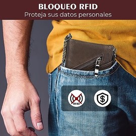 Carteras para Caballero, Carteras para Caballero Rfid Plegable, Cartera con Cadena para Tarjetas, DNI y Moneda Billetera, Regalo para Hombre, Marido, Padre y Novio (Café)