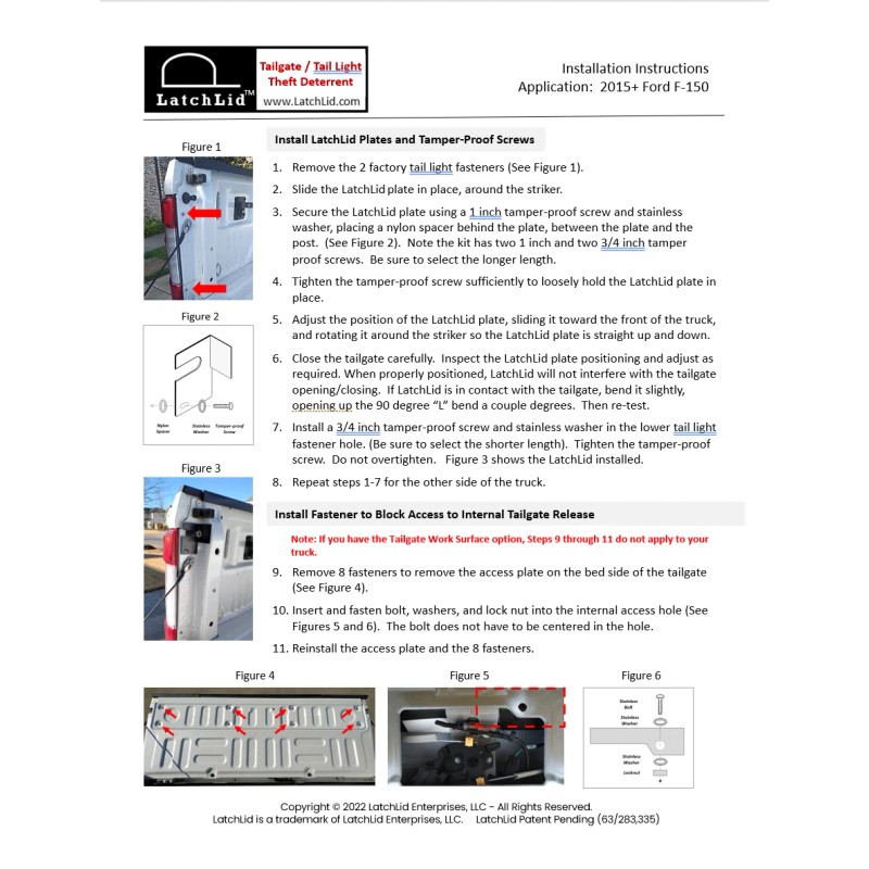 LatchLid Tail Light Theft Deterrent 2015-2020 Ford F150 Pickup