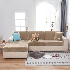 Deisy Dee 6 Pieces Sectional Washable Couch Cover - Velvet L Shape Sectional Sofa Slipcover for Both Left/Right Couch (Camel#3)