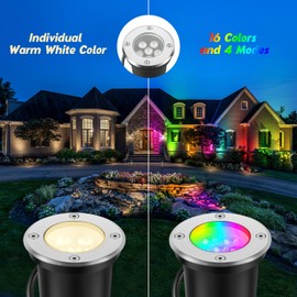 Junview Low Voltage Landscape Lights 10W RGBW Warm White LED Well Landscape Lighting IP67 Waterproof Outdoor 12V-24V Pathway Deck Ground RGB Well Lights (6)