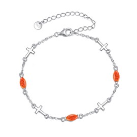 POPLYKE Cross Bracelet for Women Sterling Silver Orange Opal Cross Bracelet Cross Jewley Gift for Girls 7+2'' (cross-orange opal)