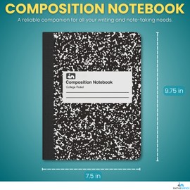 1InTheOffice Composition Notebook College Rule 9.75 x 7.5, Composition Notebooks, Composition Book, Black, 4 Pack