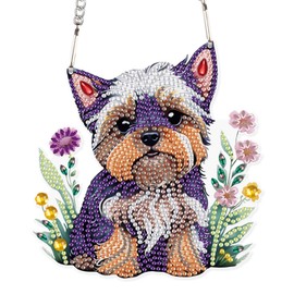 Animal Dog Diamond Art Painting Hanging Pendant Kit 5D DIY Diamond Art Painting Dots Acrylic Pendant Diamond Art Pendant for Home Window Xmas Decor Gift