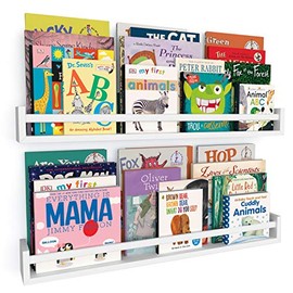 Wallniture Utah 32" White Nursery Bookshelves Wall Mounted, Wood Floating Book Shelves for Kids Room Set of 2