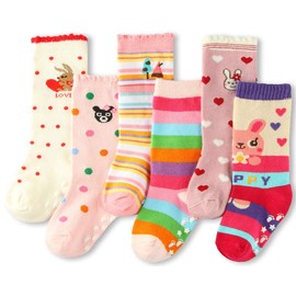 6 Pairs Toddler Girl Socks Baby Girl Socks Cotton Socks, Kids Girl Knee High Grip Socks Anti Slip Socks (6 Pairs Princess, 1-3 Years)