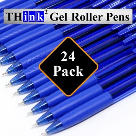 THINK2MASTER [24 Pens - Blue Ink Think2 0.7mm Precision Tip Gel Pens. (24 Blue) Fine Point Small Rollerball Pens with Smooth Quick Drying Ink.