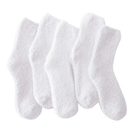 TOCONFFON Women's Cuddly Fluffy Socks, Soft Socks, Plush Socks, 5, 6, 7 Pairs, 5 White