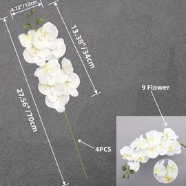 XZJMY 27.5" Artificial Phalaenopsis Flowers,Fake Orchid Stems,Faux Silk White Orchids Flowers,Artificial Flowers for Home Decor Wedding Centerpieces (4, White)
