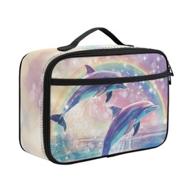 Boys Girls Dreamlike Sparkly Rainbow Dolphin Lunch Bag for Kids Lightweight Insulated Lunchbox Back To School Lunch Box with Pocket Beach Travel Picnic Insulated Lunch Tote Pink