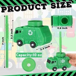 Tanlade 24 Sets Garbage Truck Cups with Straws, Trash Truck Birthday Party Decorations, 10 oz Plastic Garbage Car Shape Cup Reusable Car Party Decoration Vehicles Birthday
