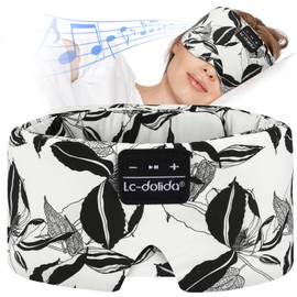 LC-dolida Sleep Mask with Bluetooth Headphones, Extra Large Silk Eye Mask for Sleeping Side Day Sleepers, Sleep Headphones Bluetooth 5.4 for Women Men with Thin Speaker, Blackout, Comfort, Microphone