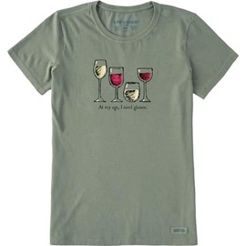 Life is Good Women's I Need Wine Glasses Short Sleeve Crusher Tee (Small, Moss Green)
