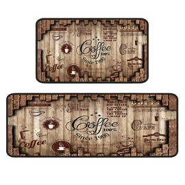 Ksoemar Coffee Kitchen Rugs 2 Piece Set for Floor Mat, Non Skid Washable Absorbent Microfiber Coffee Kitchen Mat for in Front of Sink for Standing for Home Coffe Kitchen Decor 17"X30"+17"X47"
