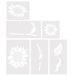 BOXOB 6pcs Large Sunflower Stencils for Painting on Wood, Reusable Plastic Sunflower Fence Stencils Beautiful Floral Templates for Walls Fence Decor