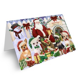 Christmas House Gathering Chihuahuas Dog Greeting Cards - Adorable Pets Invitation Cards with Envelopes - Pet Artwork Christmas Greeting Cards GCD58367 (1 Greeting Card)