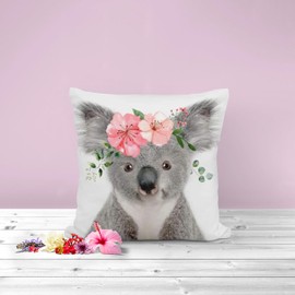 The Beach Stop Decorative Floral Koala Bear Colourful Scatter Cushion Cover | Unique Design Home Decor | Gift Idea | 45x45cm 18x18” | Koala Bear