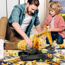 TEMI Construction Truck Toys for Boys 3 4 5 6 7 Years Old - Engineering Digger Race Tracks, Kids Excavator Crane Toys for Toddlers and Kids 3+ Years, Birthday Gift for Boys & Girls Aged 4-6