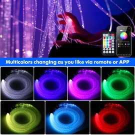 AZIMOM 50pcs 9.8ft Side Glow Fiber Optic Sensory Light for Autism Room,16W Twinkle&Sound Activated Light Box,Fiber Optic Curtain 3x0.75mm Flash Point Light Up Cable