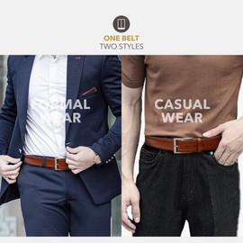 LCG LUCHENGYI Mens Genuine Leather Dress Belt Classic Casual Belt with Single Prong Buckle for Jeans Pants Work and Business