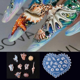 Nail Art Mold Ocean Sea Themed Conch Sea Urchin Designs for Manicure 3D Carving Mould Resin Mold for Jewelry Making Tools