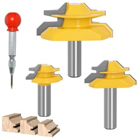 1/2 Inch Shank 45 Degree Lock Miter Router Bit, Easy to Create Lock Miter Joint, with Center Punch and Sander Paper for Woodworking (1/2 Inch Shank, 1-1/4”, 15/16”, 5/8” Cutting Height)