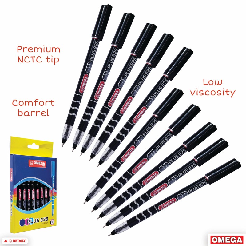 OMEGA Plus 925 Ballpoint Pens, BLACK, Fine Point (0.7 mm),