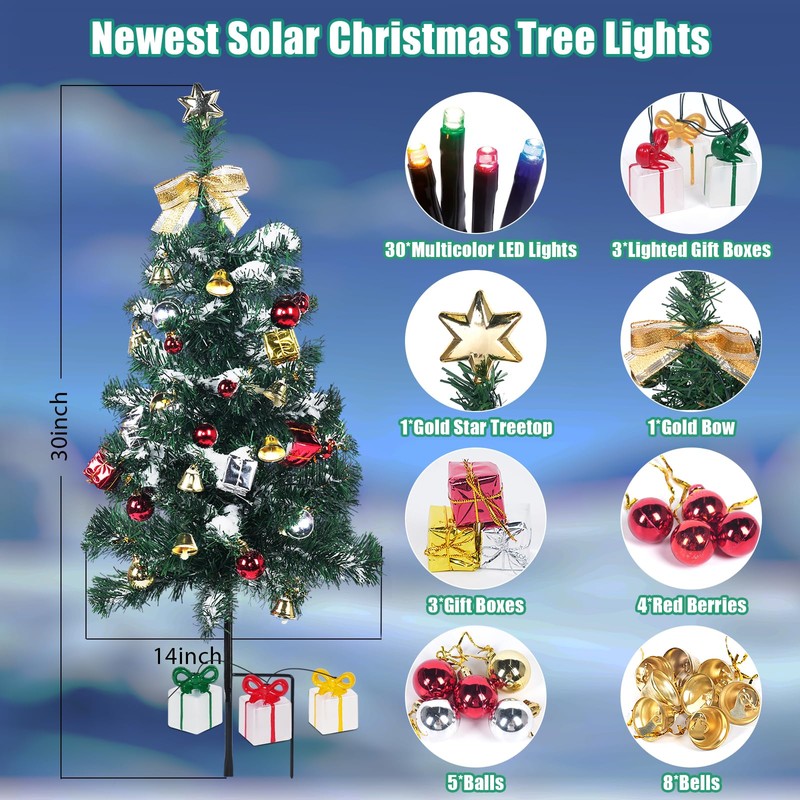 Aukora Solar Christmas Tree Lights Outside Decorations 31 in,8 Modes