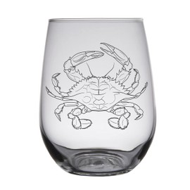 HullSpeed Designs Blue Crab Engraved Stemless Wine Glasses (set of 2)