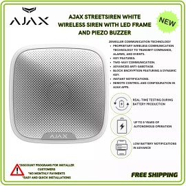 AJAX STREETSIREN WHITE WIRELESS SIREN WITH LED FRAME AND PIEZO BUZZER