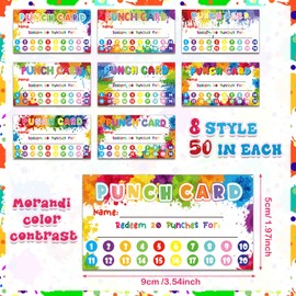 Fumete 400 Pcs Punch Cards for Classroom Reward Cards Behavior Incentive Loyalty Awards for Kids Students Teachers School Business, 8 Styles, 3.5 x 2 in(20 Rainbow Tie Dye Punches Style)