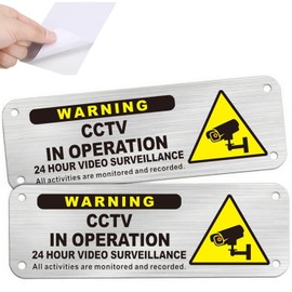 Luimode 2 Pack Surveillance Warning CCTV in Operation Sign Brushed Aluminium safety signs,Indoor Security Camera Signs Outdoor, UV Resistant, Waterproof, Anti-rust, With 4 Drilling,25 * 9cm