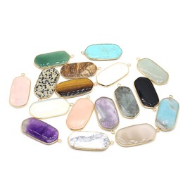 LE SKY 6 Pcs Natural Stone Pendants Rectangle Shape Healing Crystal Agate Charms for Jewelry Making Necklace Bracelet Earrings