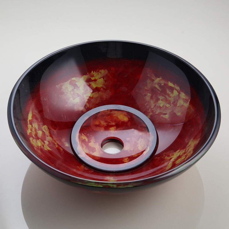 HM HomeMieco Red Glass Vessel Sink with Faucet and Drain