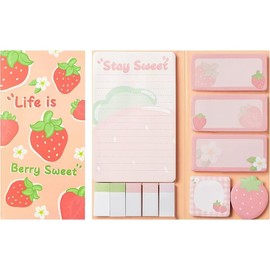 550 Sheets Cute Sticky Notes Set, 11 Designs Note Pads, Adorable Cartoon Writing Memo Pads with Fancy Divider Tabs for Kids Students School Office Supplies (Strawberry)