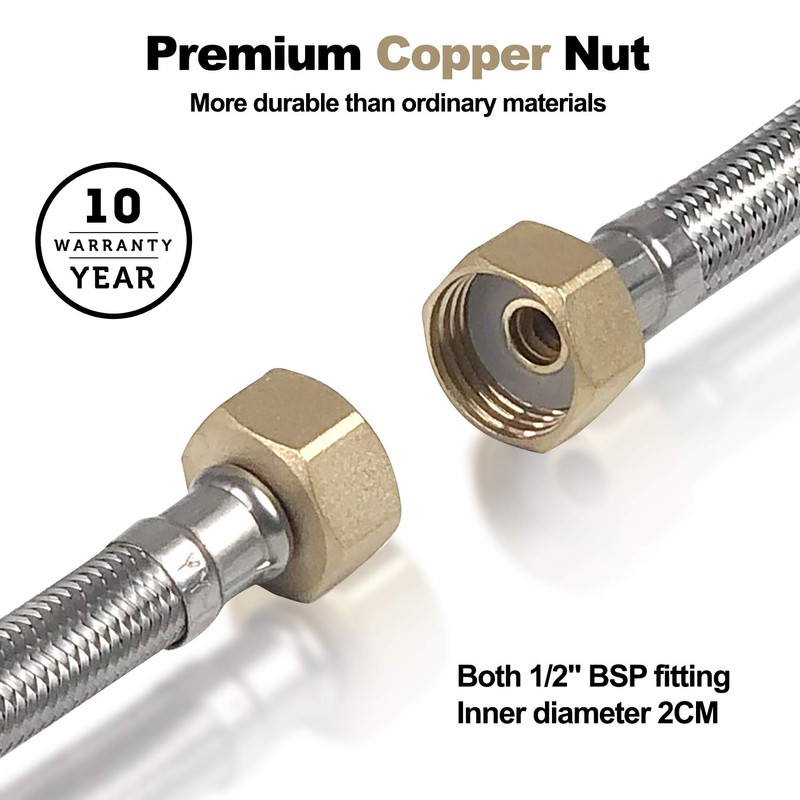 Pack of 2 Flexible Pipe Stainless Steel Braided Hose for