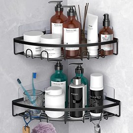 Kerisgo Corner Shower Caddy,Adhesive Bathroom Shower Corner Organizer,2 Pack Shower Storage Shelves Basket Rack No Drilling Shower Accessories for Bathroom,Dorm,Kitchen (Black)